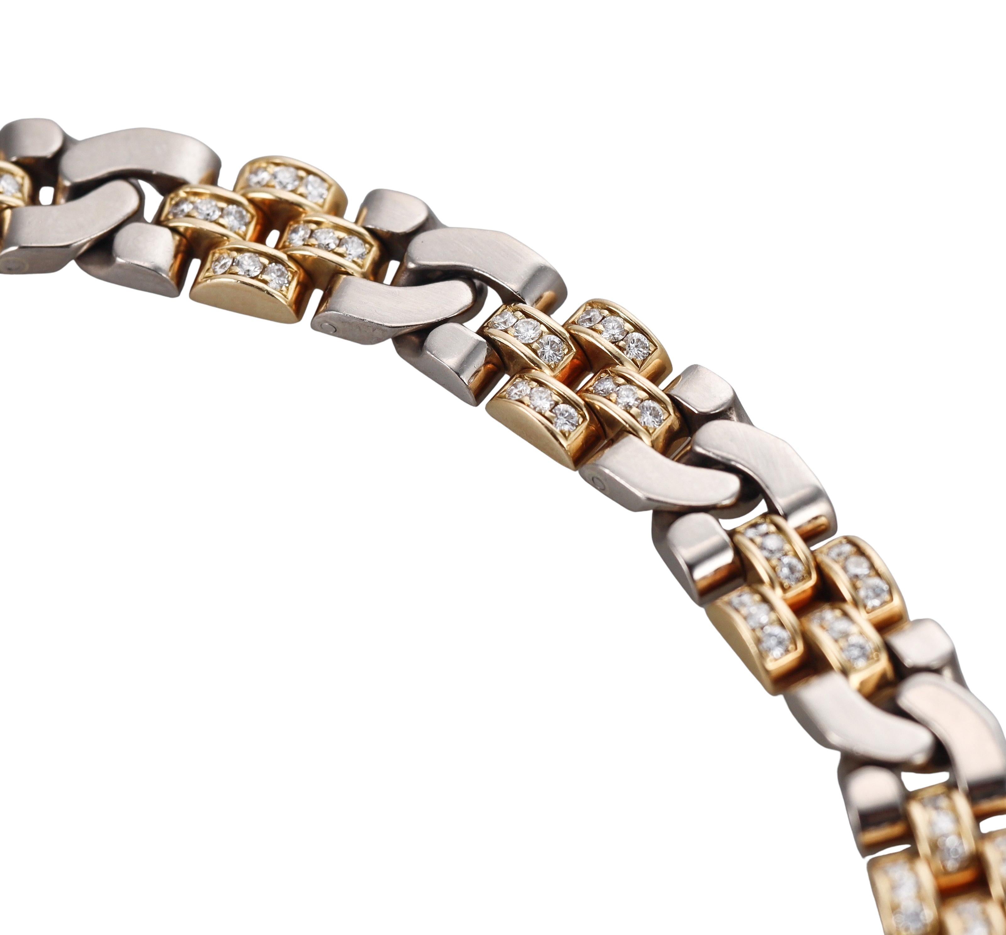 1980s Two Tone Gold Diamond Link Necklace In Excellent Condition In New York, NY