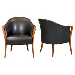 Vintage 1980's Armchairs in Walnut and Leather in style of Umberto Asnago ''Progetti'