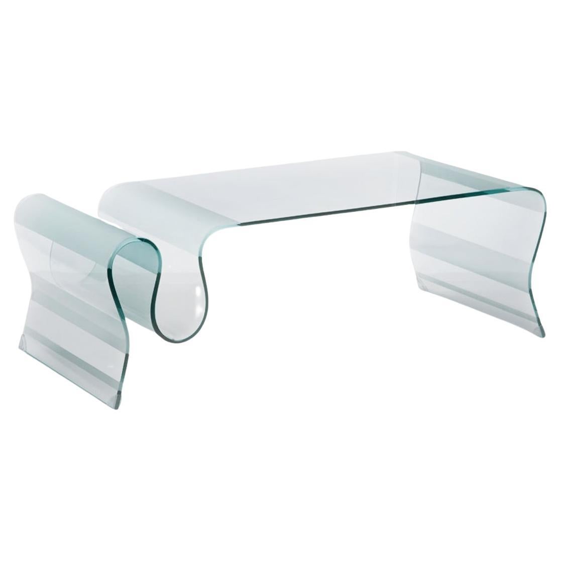 1980s Undulating Glass Coffee Table With Frosted Accents