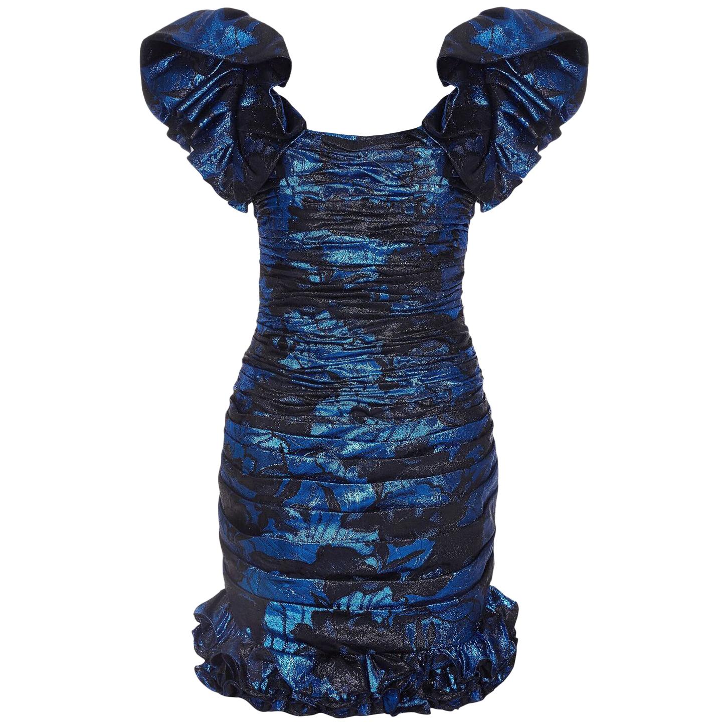 Black Lame Ruched Cocktail Dress 