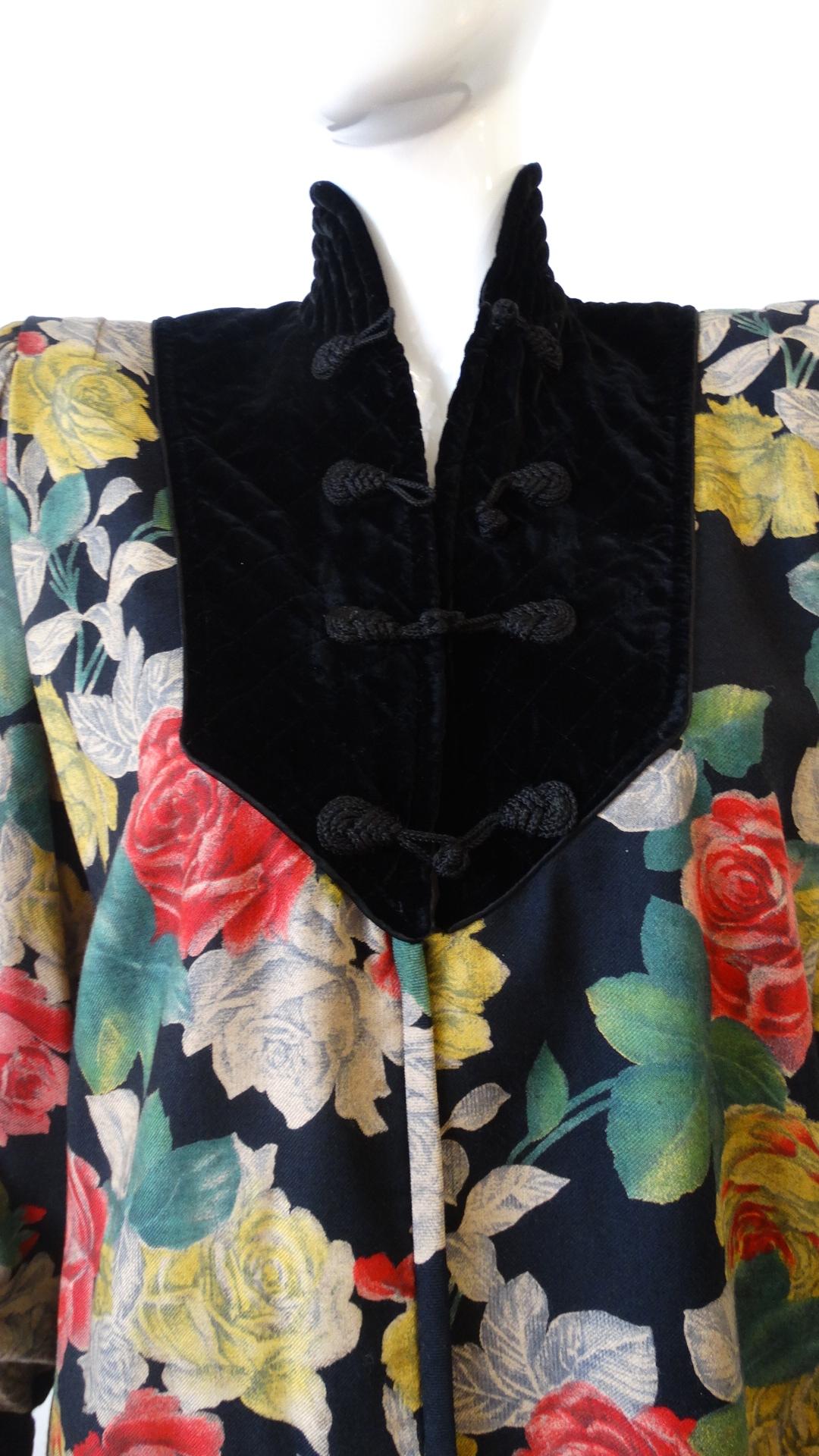 Black 1980s Ungaro Floral Dress