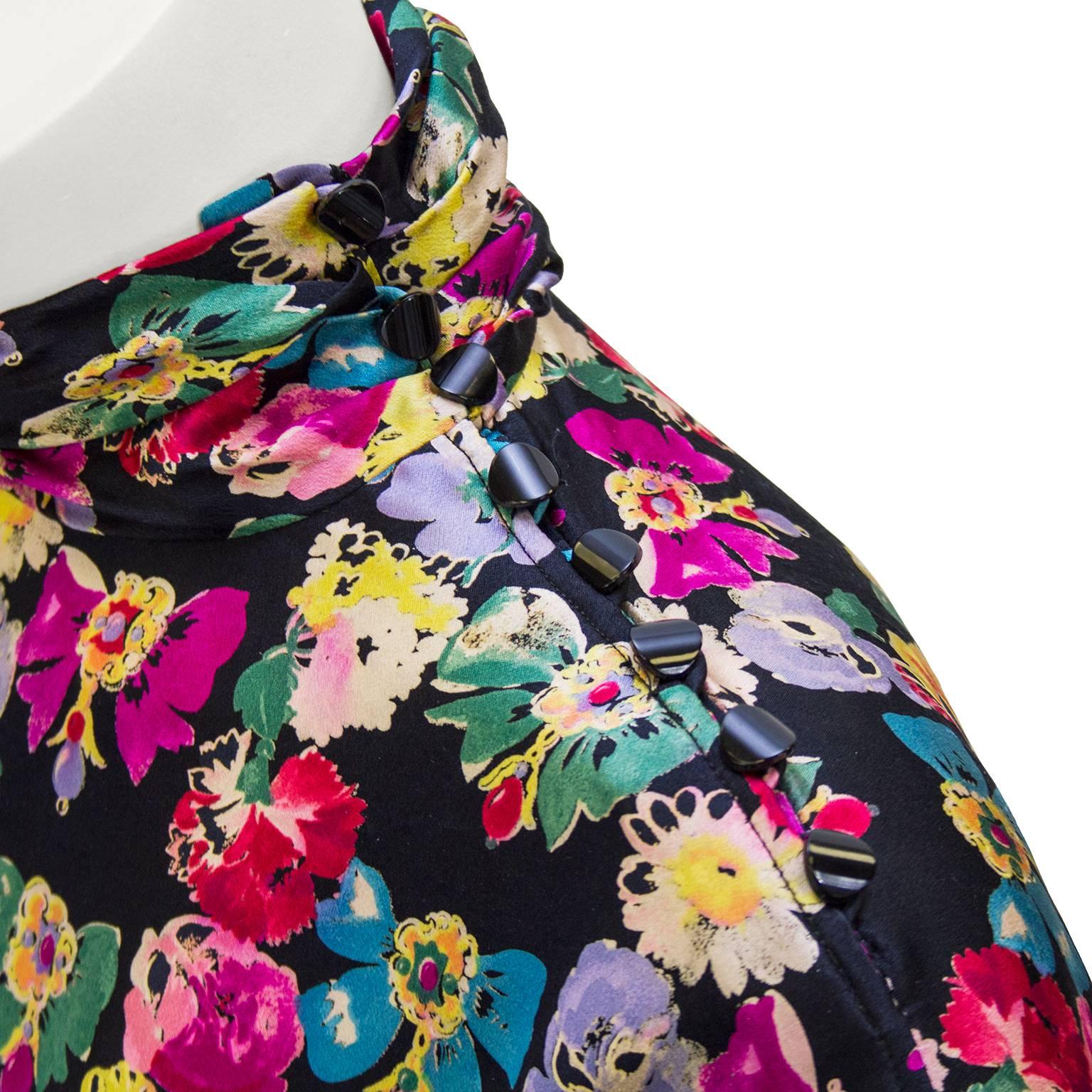 Ungaro Floral Silk Skirt and Shirt Ensemble, 1980s  In Excellent Condition In Toronto, Ontario