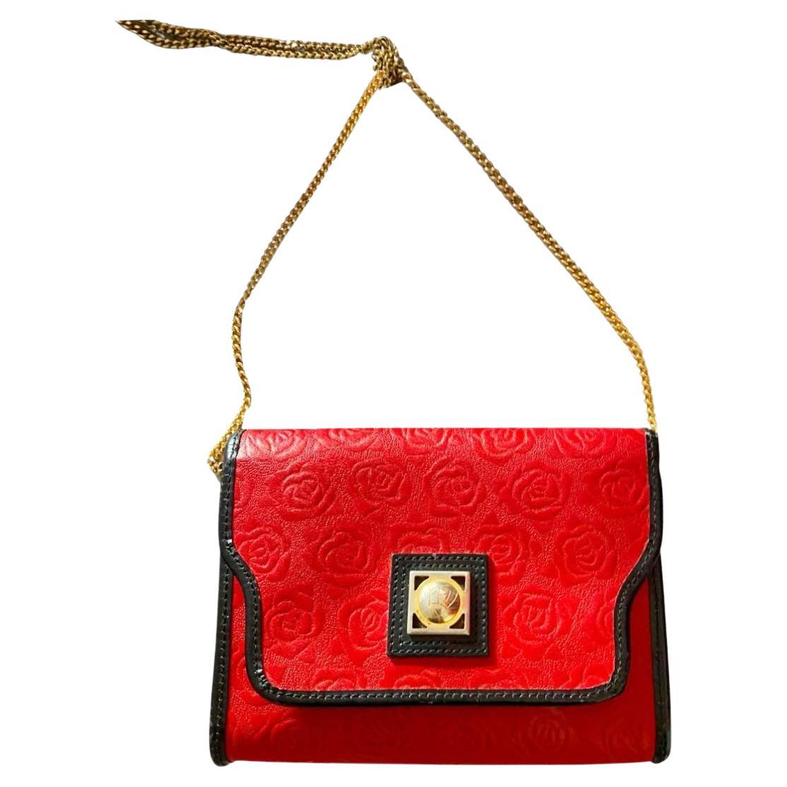 1980s Ungaro Paris Red Embossed Shoulder Bag  For Sale