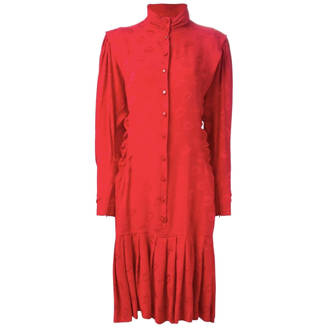 1980s Ungaro Red Silk Kiss Dress