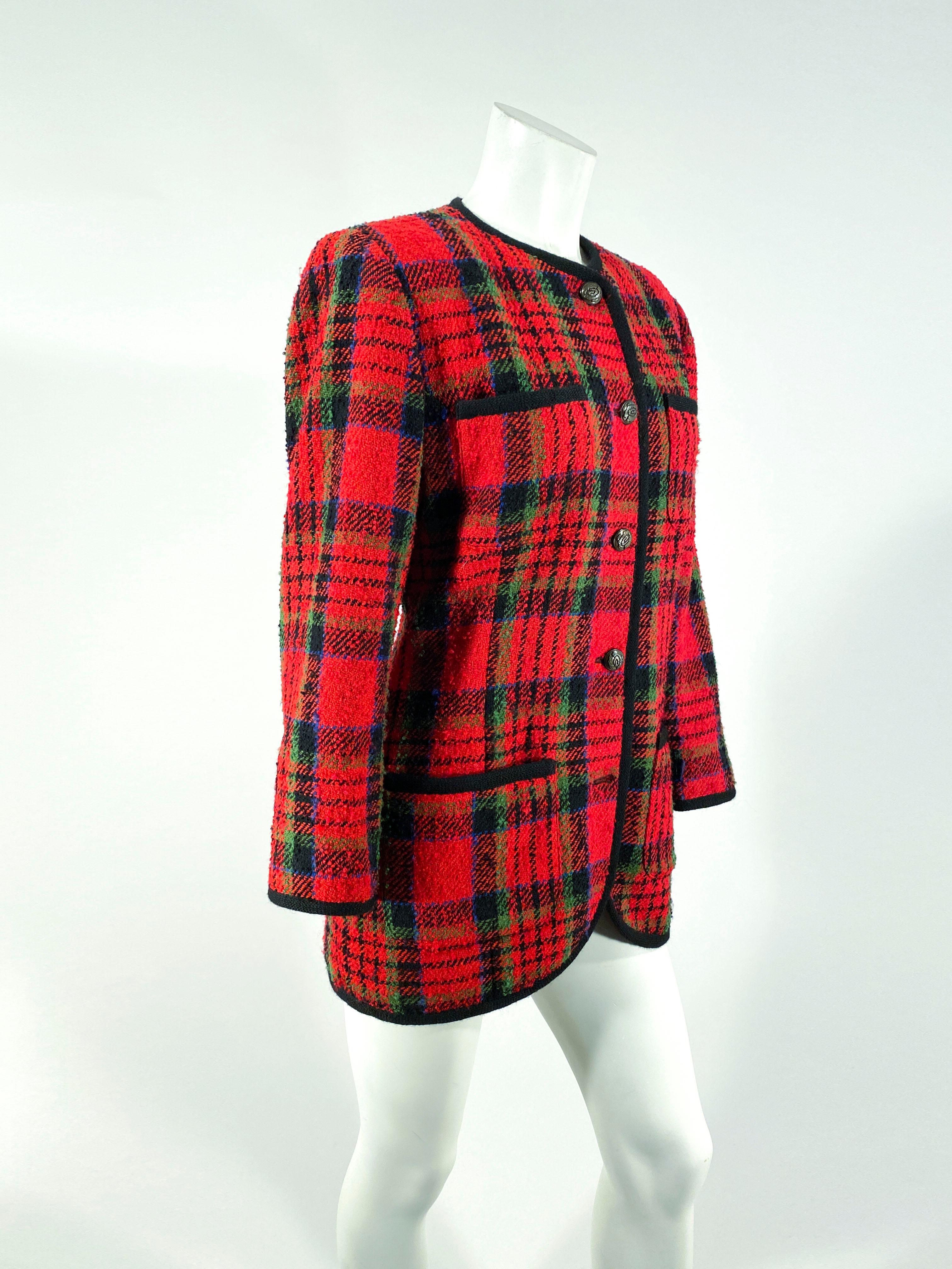 1980s Ungaro Red Wool Plaid Blazer In Good Condition In San Francisco, CA