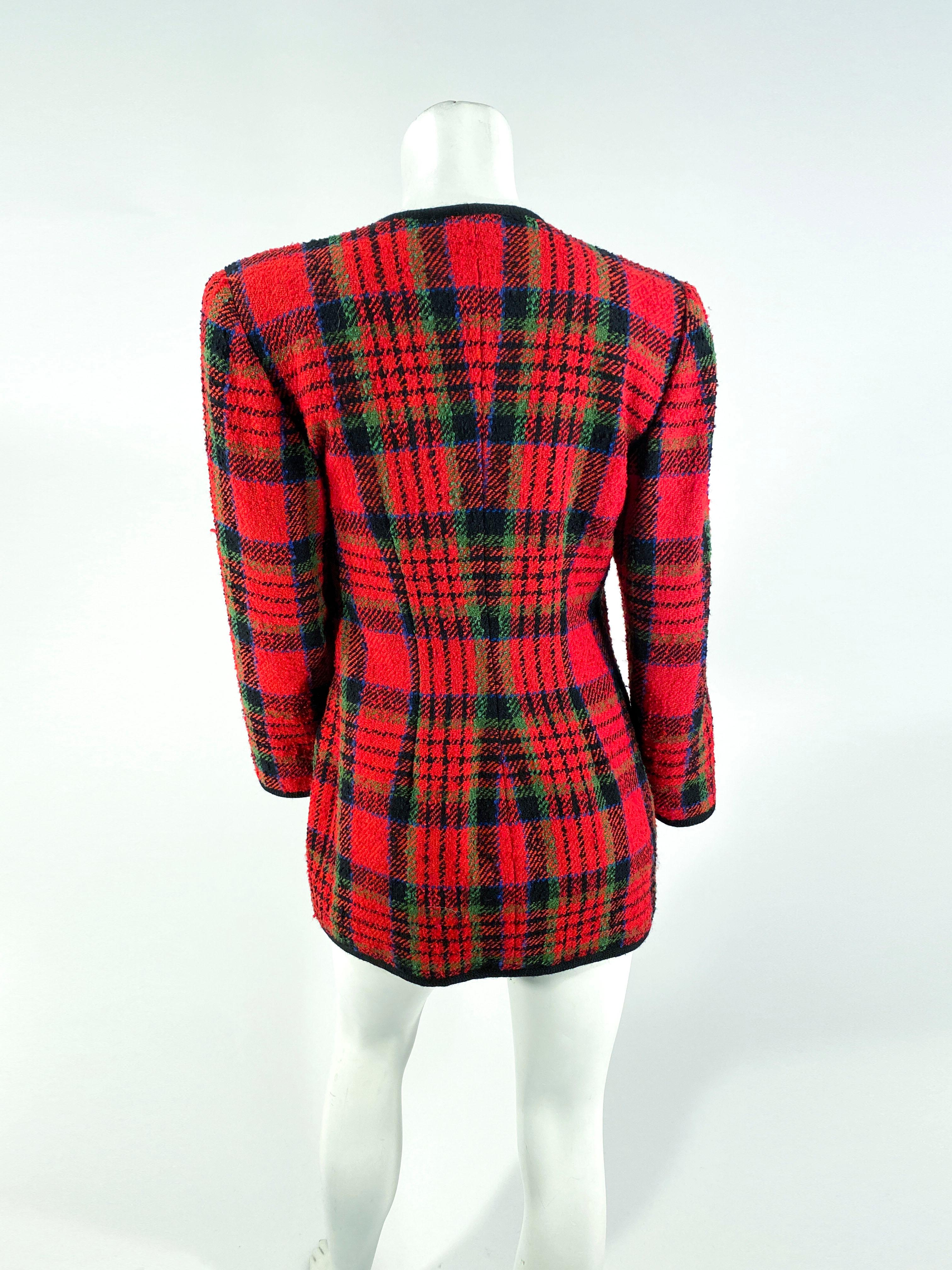 1980s Ungaro Red Wool Plaid Blazer 1
