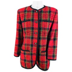 1980s Ungaro Red Wool Plaid Blazer