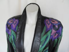1980's Unique Black Leather Embroidered Jacket