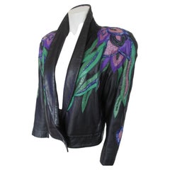 1980's Unique Black Leather Embroidered Jacket