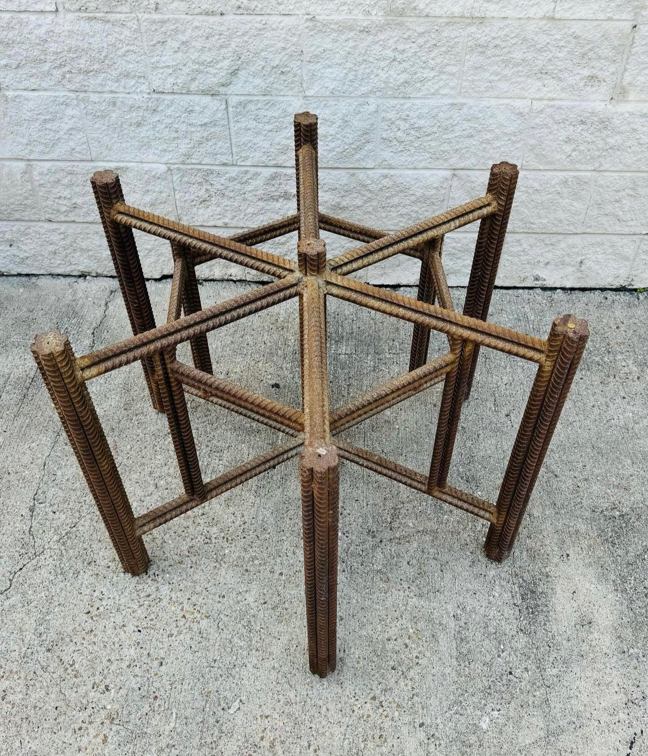 American 1980s Unique Rustic Solid Welded Rebar Custom Mcquire Style Dining Table Base