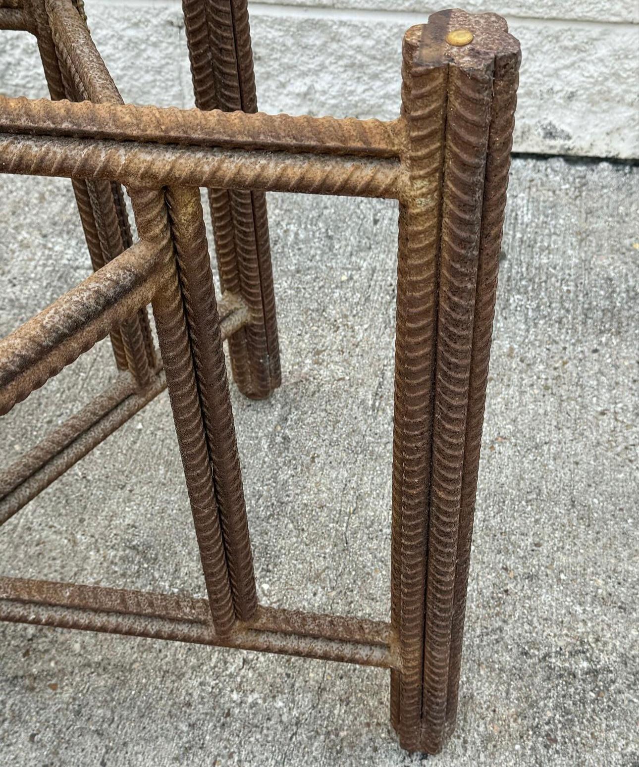 1980s Unique Rustic Solid Welded Rebar Custom Mcquire Style Dining Table Base In Fair Condition In Stafford, TX