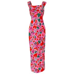 1980s Unlabelled Jacqueline de Ribes Pink Floral Print Silk Dress