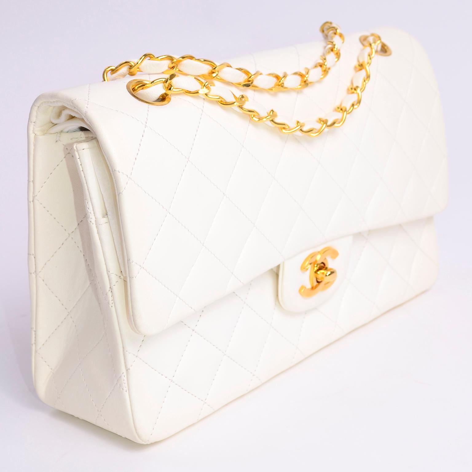 1980s Unused Vintage but New Chanel White Quilted Flap Bag w/ Original Dust Bag 5