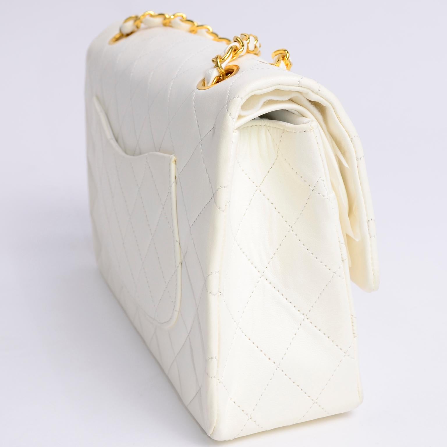 Women's 1980s Unused Vintage but New Chanel White Quilted Flap Bag w/ Original Dust Bag