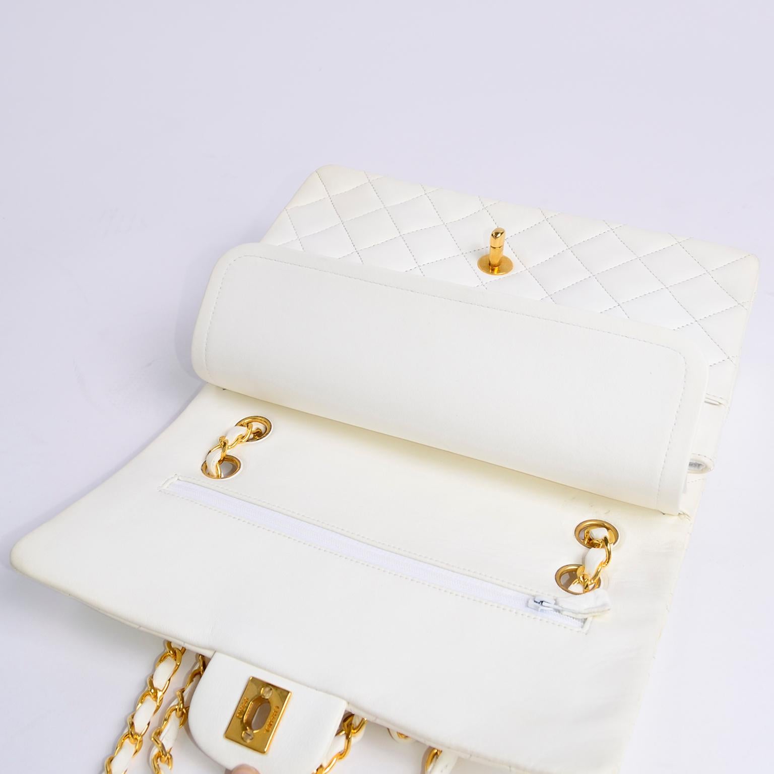 1980s Unused Vintage but New Chanel White Quilted Flap Bag w/ Original Dust Bag 1
