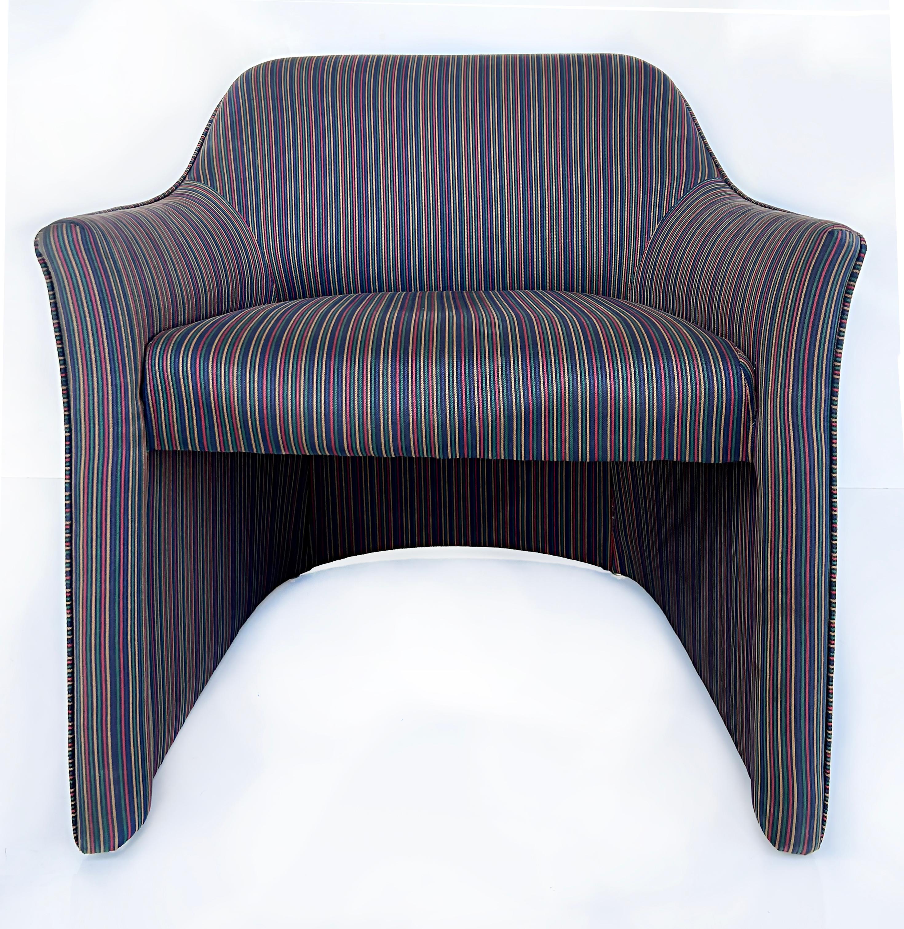 1980s Upholstered Postmodern chairs by Ward Bennett, pair.

 Offered for sale is a pair of upholstered Postmodern chairs by Ward Bennett, The chairs have great form and are well-made. The chairs are in original condition and are upholstered in a
