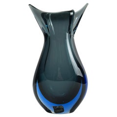1980s V. Nason 
Cie Blue and Smoked Grey Sommerso Murano Glass Vase