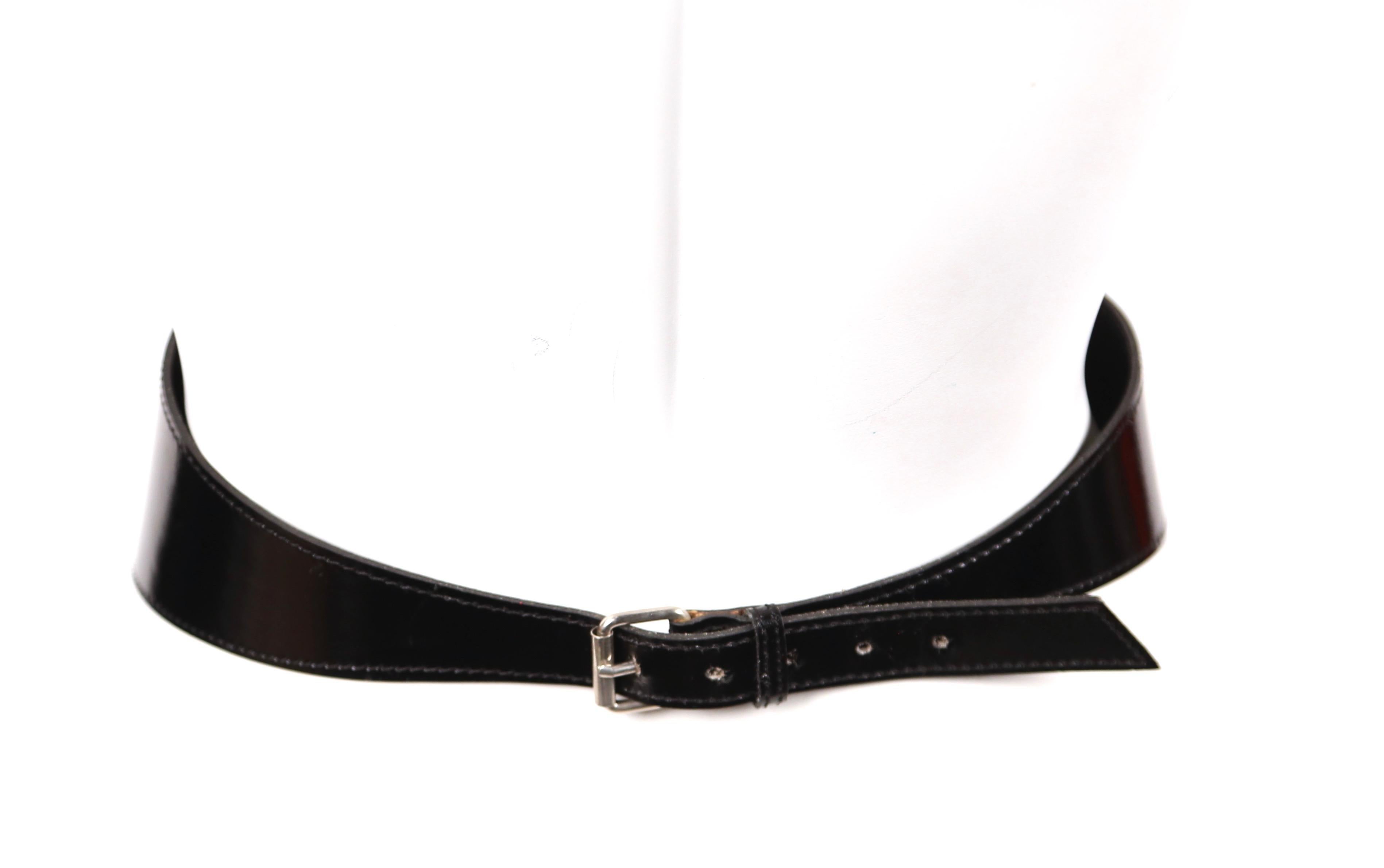Black 1980's VACHER for AZZEDINE ALAIA black patent leather belt with zipper detail