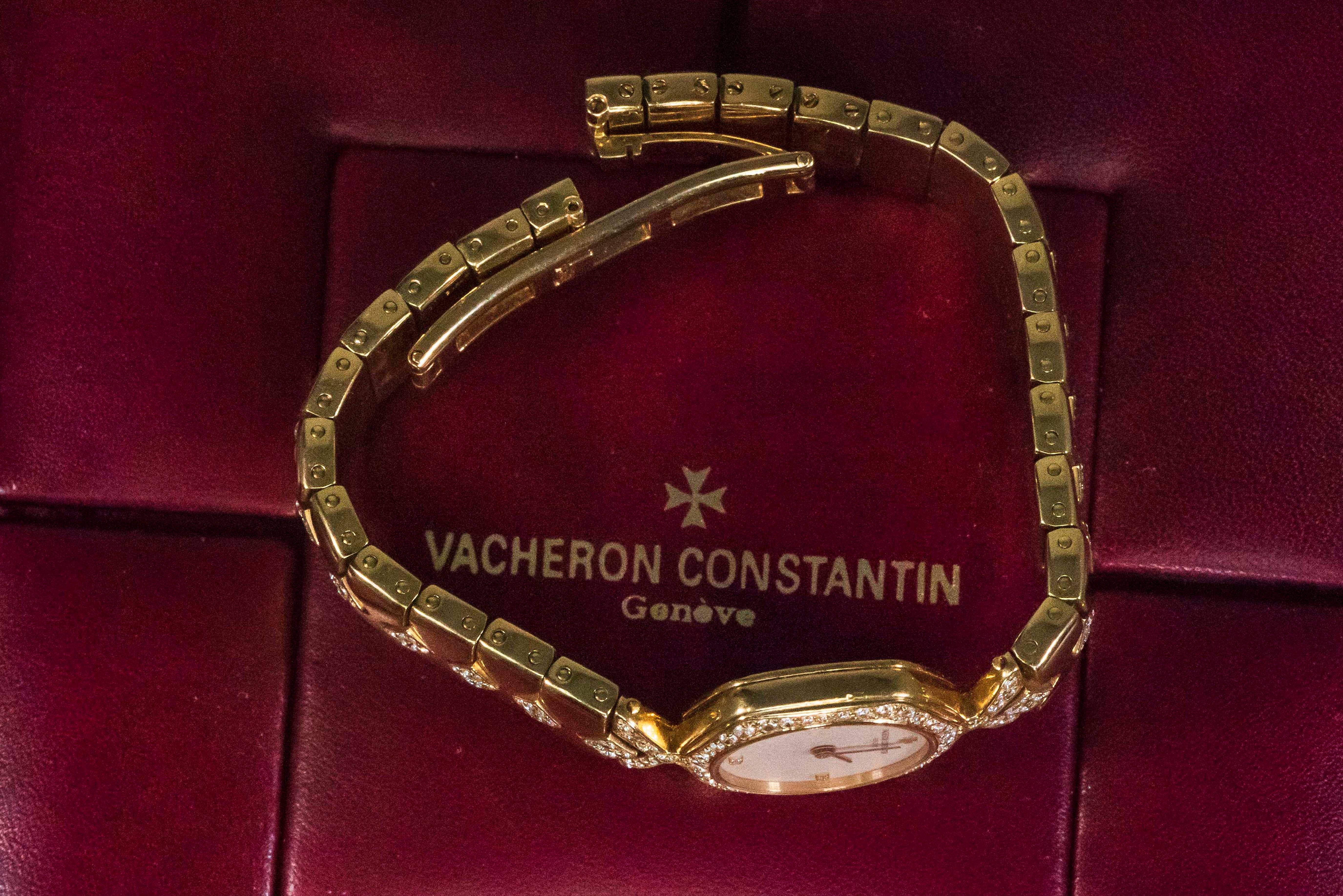 1980s Vacheron Constantin Diamond Hexagon Honey Comb Yellow Gold Bracelet Watch 5