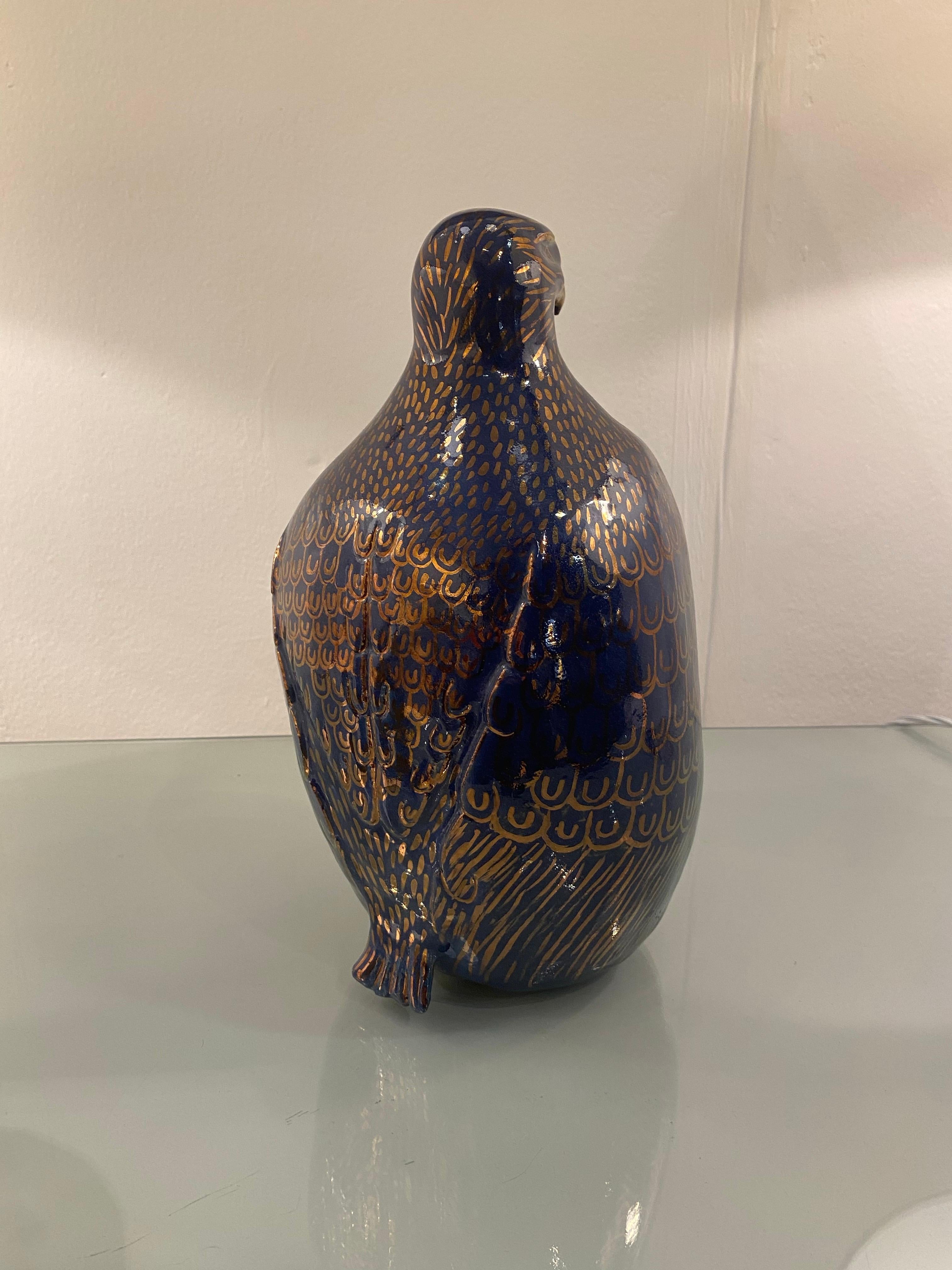 1980s Valaurie Blue Ceramic Eagle Bird Sculpture 24k Gold Italian France 6