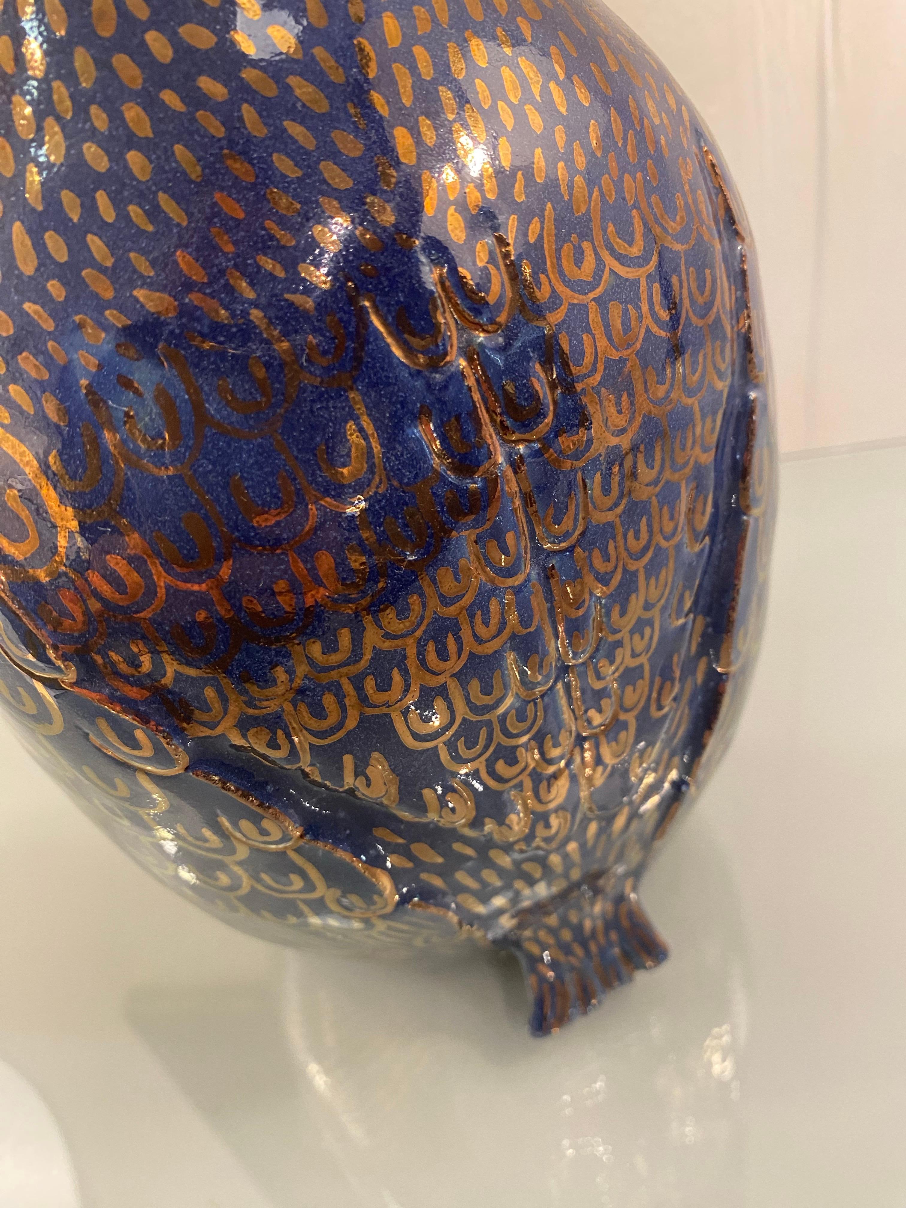 1980s Valaurie Blue Ceramic Eagle Bird Sculpture 24k Gold Italian France 9
