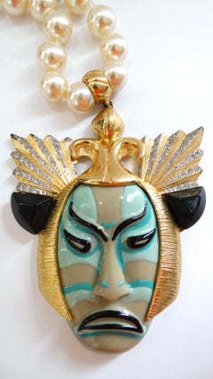 1980s Valentino Ancient Japanese Samurai Warrior Pendant Necklace