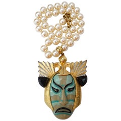 1980s Valentino Ancient Japanese Samurai Warrior Pendant Necklace