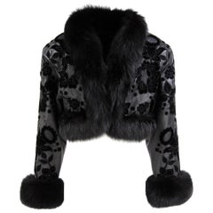 1980s Valentino Black Leather Crop Jacket trimmed with Fox Black Fur