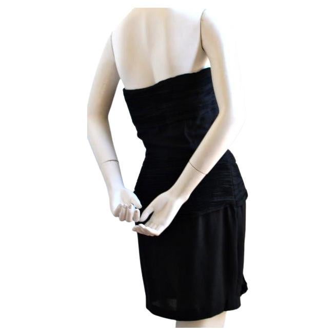 Black 1980's VALENTINO black pleated strapless dress For Sale