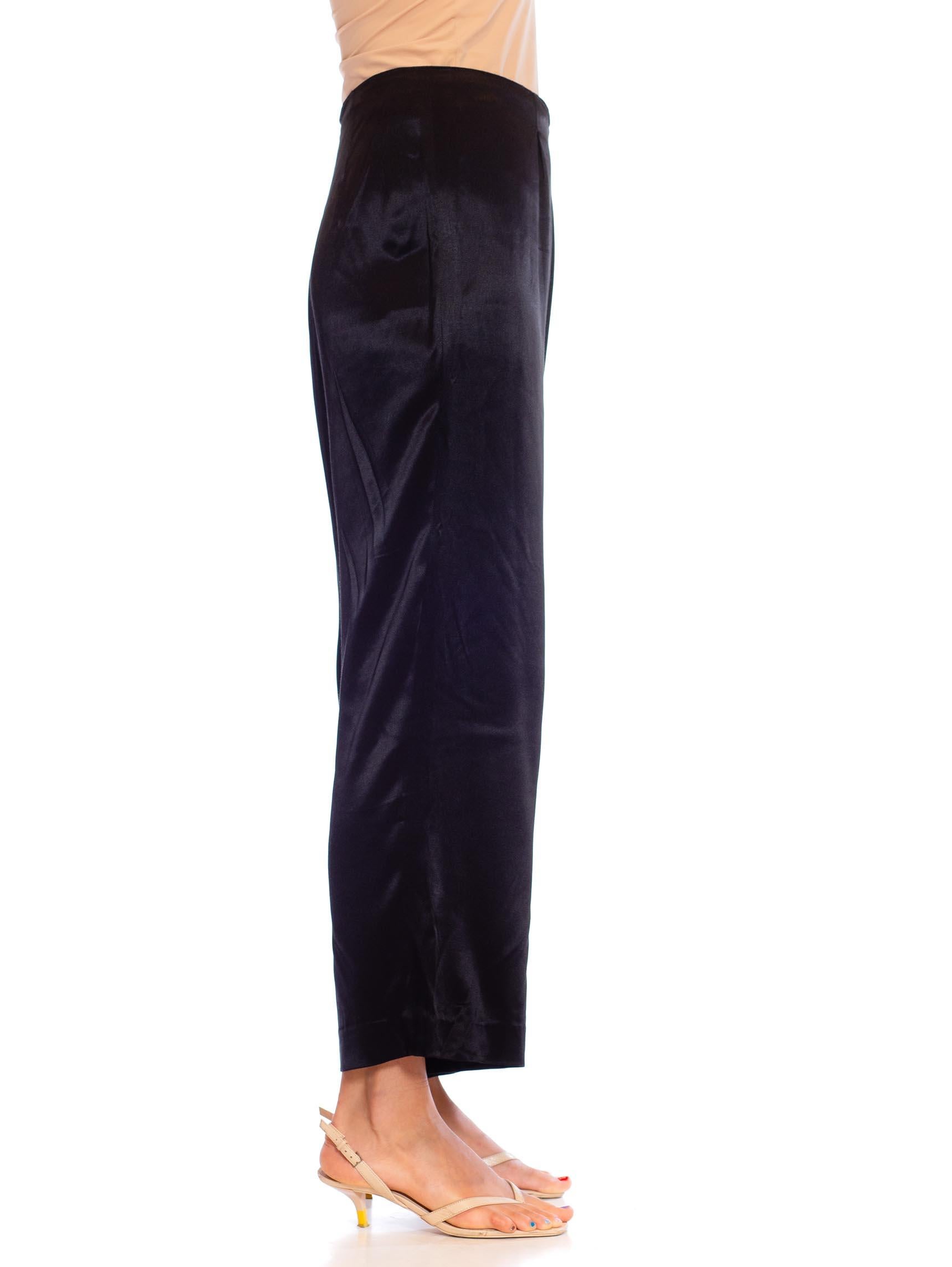 1980S VALENTINO Black Silk Crepe Back Satin Pants In Excellent Condition In New York, NY