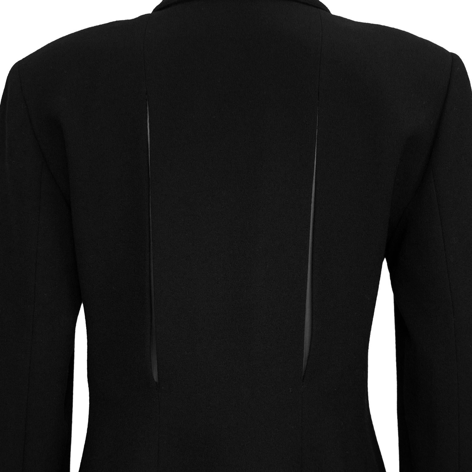 1980s Valentino Black Skirt Suit with Sliced Back and Large Gold Buttons  In Good Condition In Toronto, Ontario