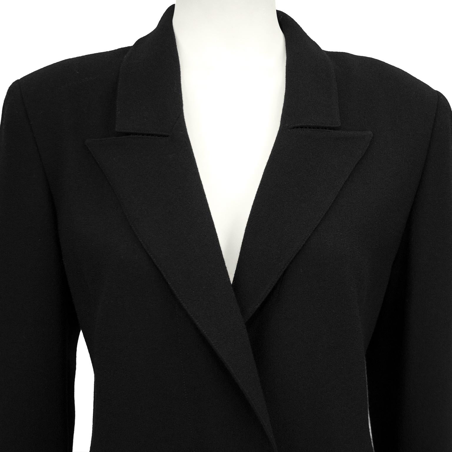 1980s Valentino Black Skirt Suit with Sliced Back and Large Gold Buttons  1