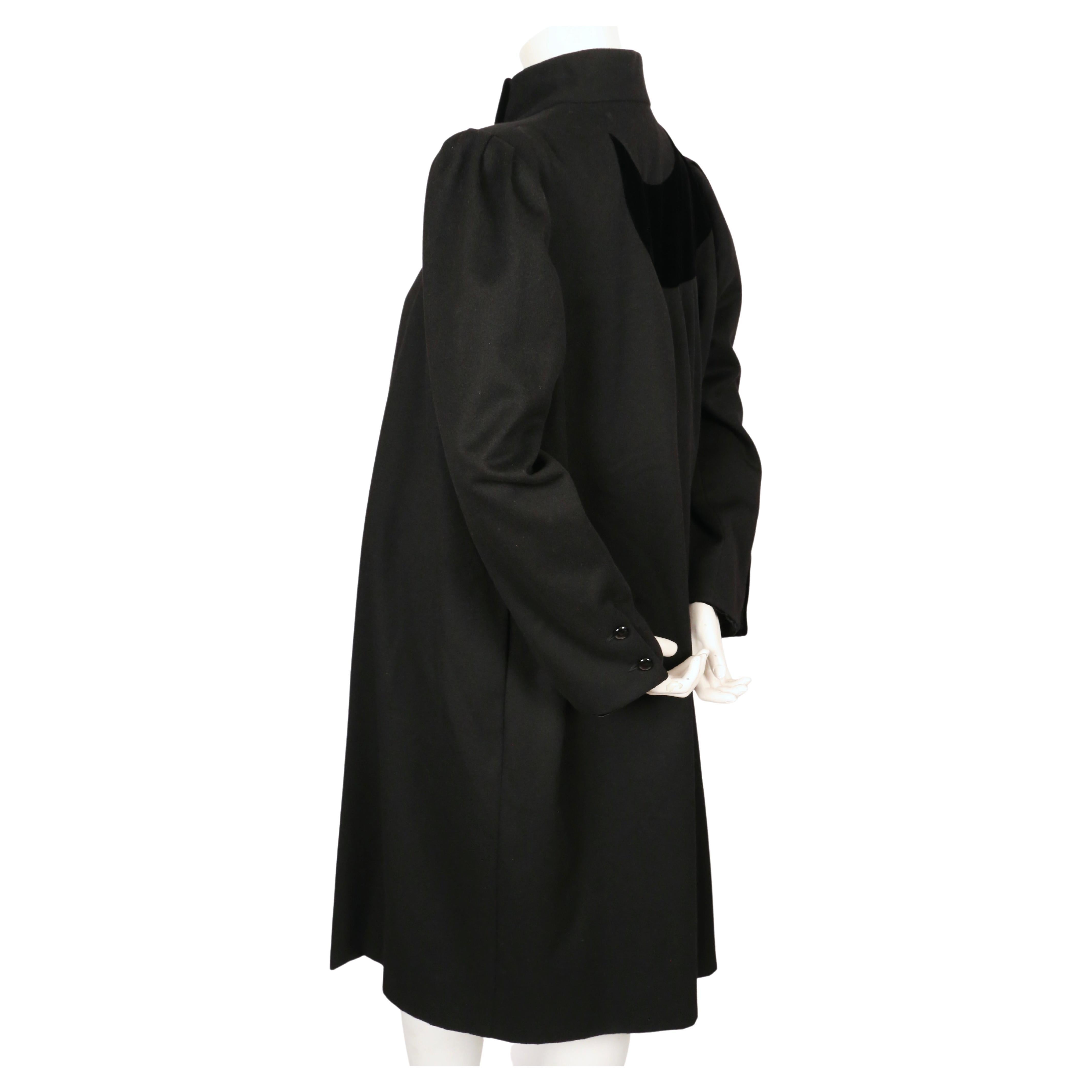 Black 1980's VALENTINO black wool coat and matching skirt with velvet detail For Sale