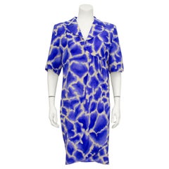 1980s Valentino Blue and Beige Abstract Dress