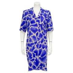 Used 1980s Valentino Blue and Beige Abstract Dress 