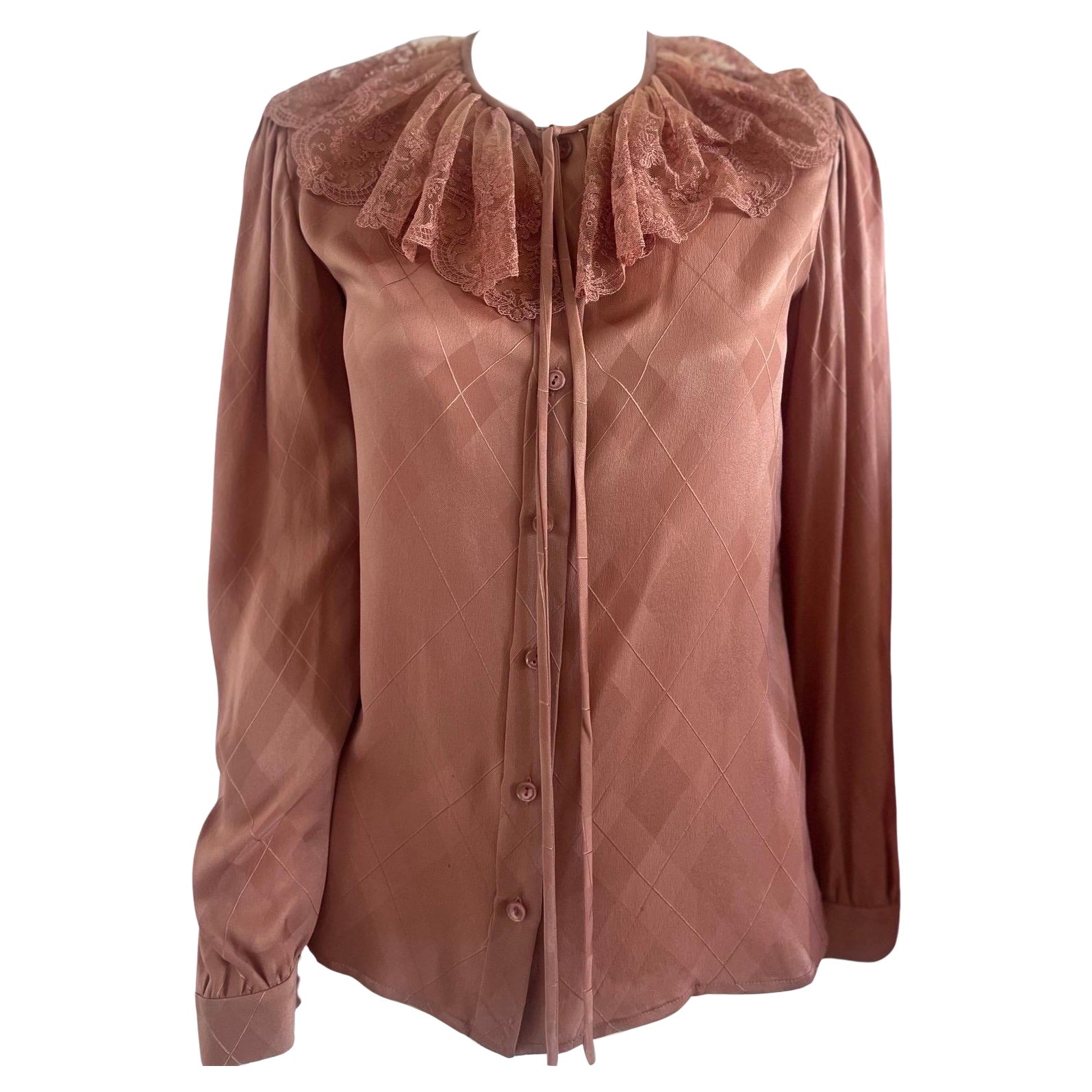 1980er Valentino Bluse aus rosa Seidenspitze in Rosa