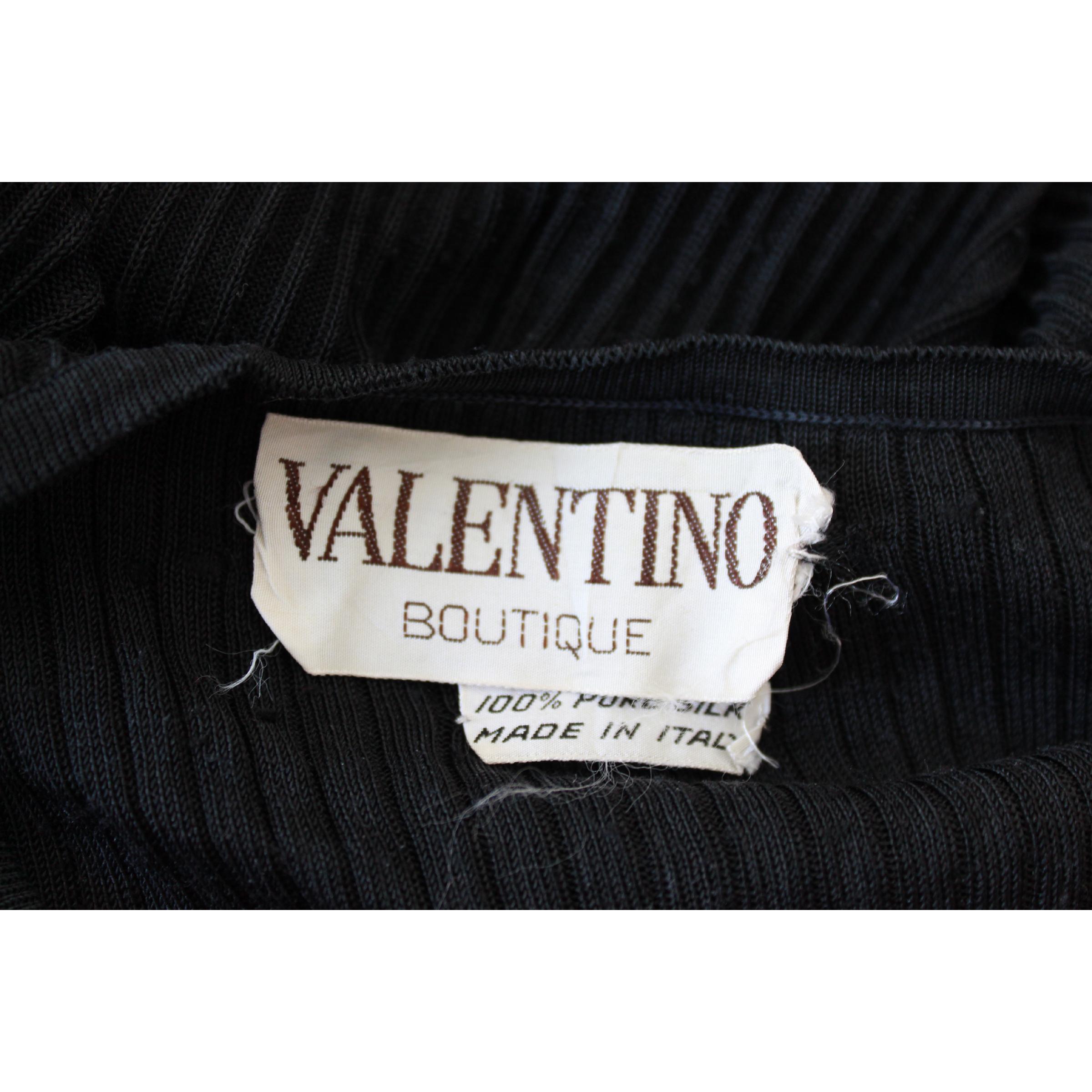 1980s Valentino Boutique Silk Black Crew Neck Shirt  1