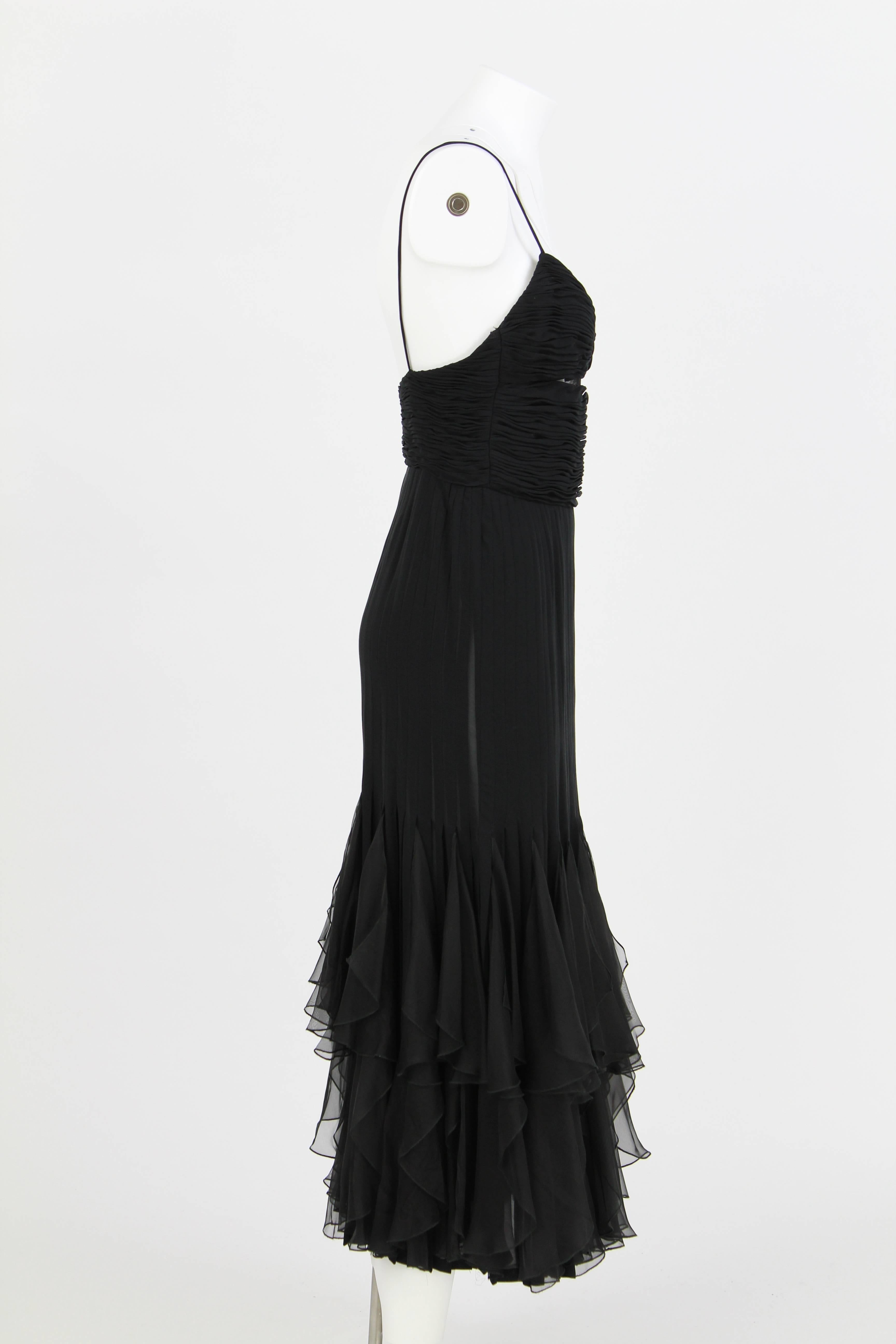 1980s Valentino Boutique Vintage Black Silk Midi Dress In Excellent Condition For Sale In Lugo (RA), IT