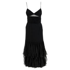 1980s Valentino Boutique Retro Black Silk Midi Dress