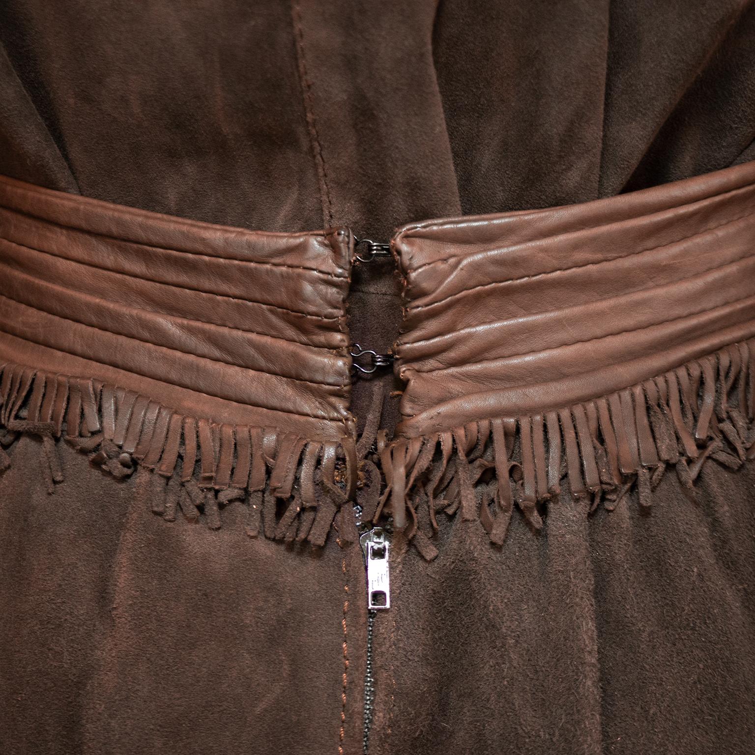 Women's 1980’s Valentino Brown Suede and Fringe Ensemble  For Sale