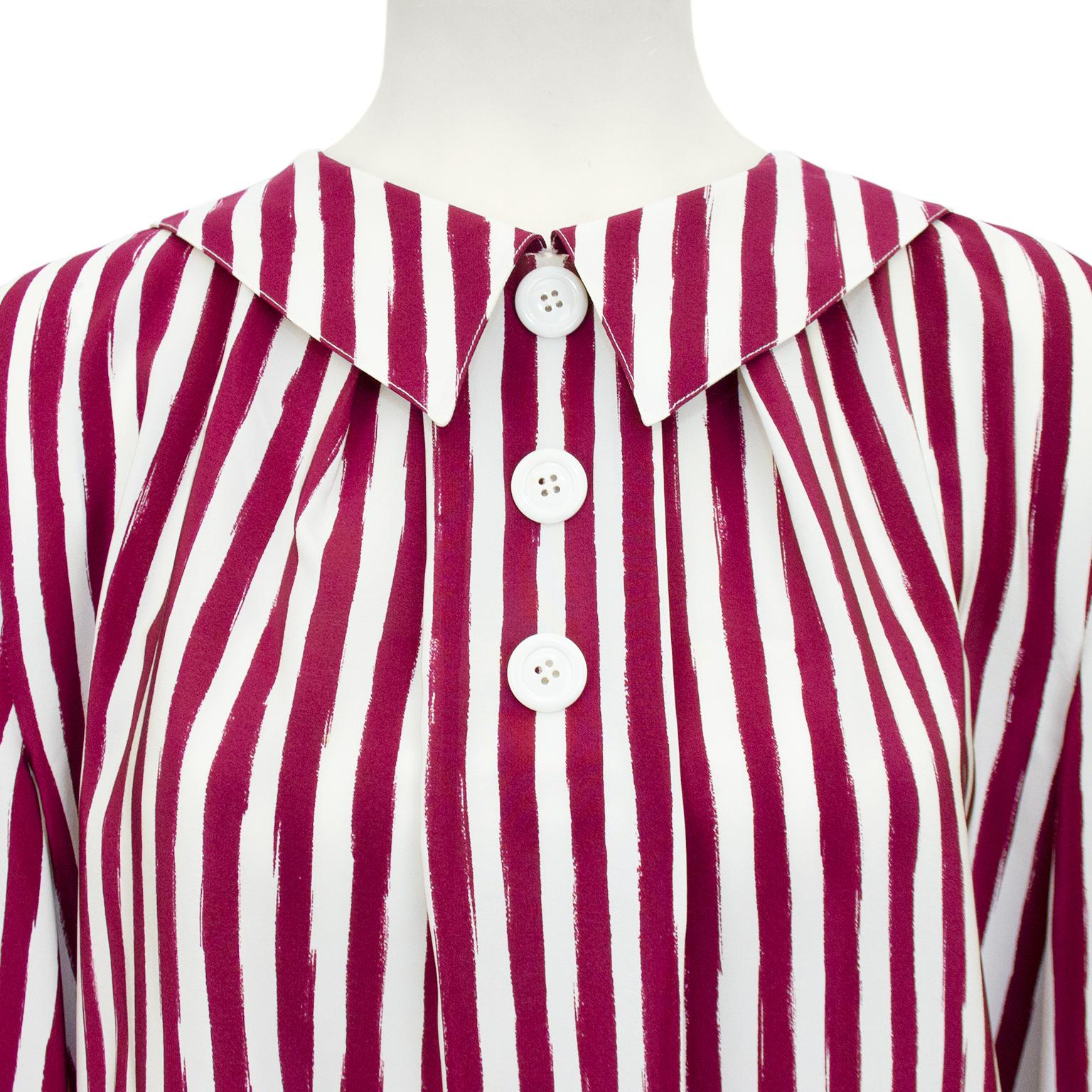 1980s Valentino Burgundy and White Vertical Stripe Blouse  In Good Condition For Sale In Toronto, Ontario
