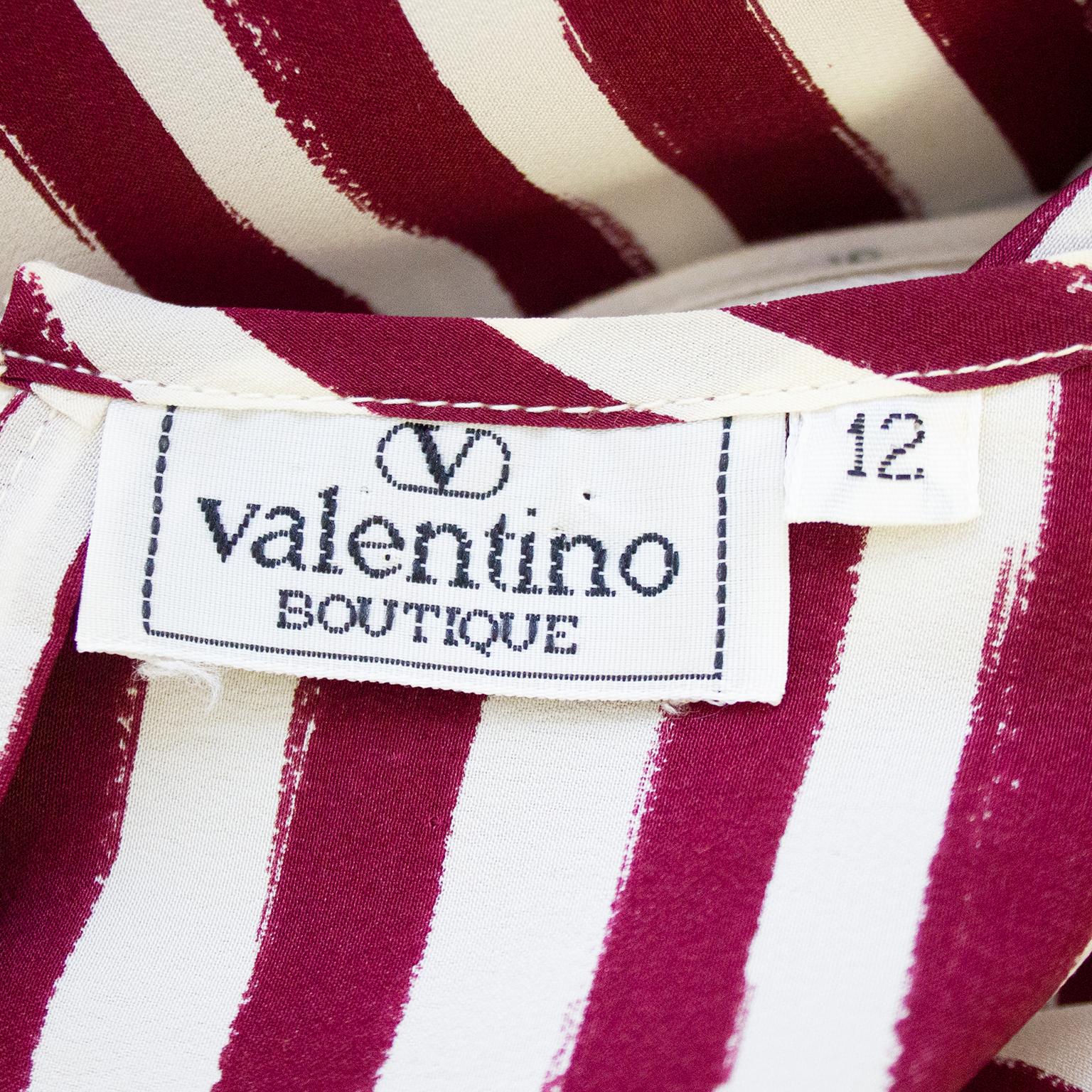 Women's 1980s Valentino Burgundy and White Vertical Stripe Blouse  For Sale