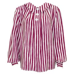 1980er Valentino Burgunderfarbene und weiße Bluse mit vertikalen Streifen 