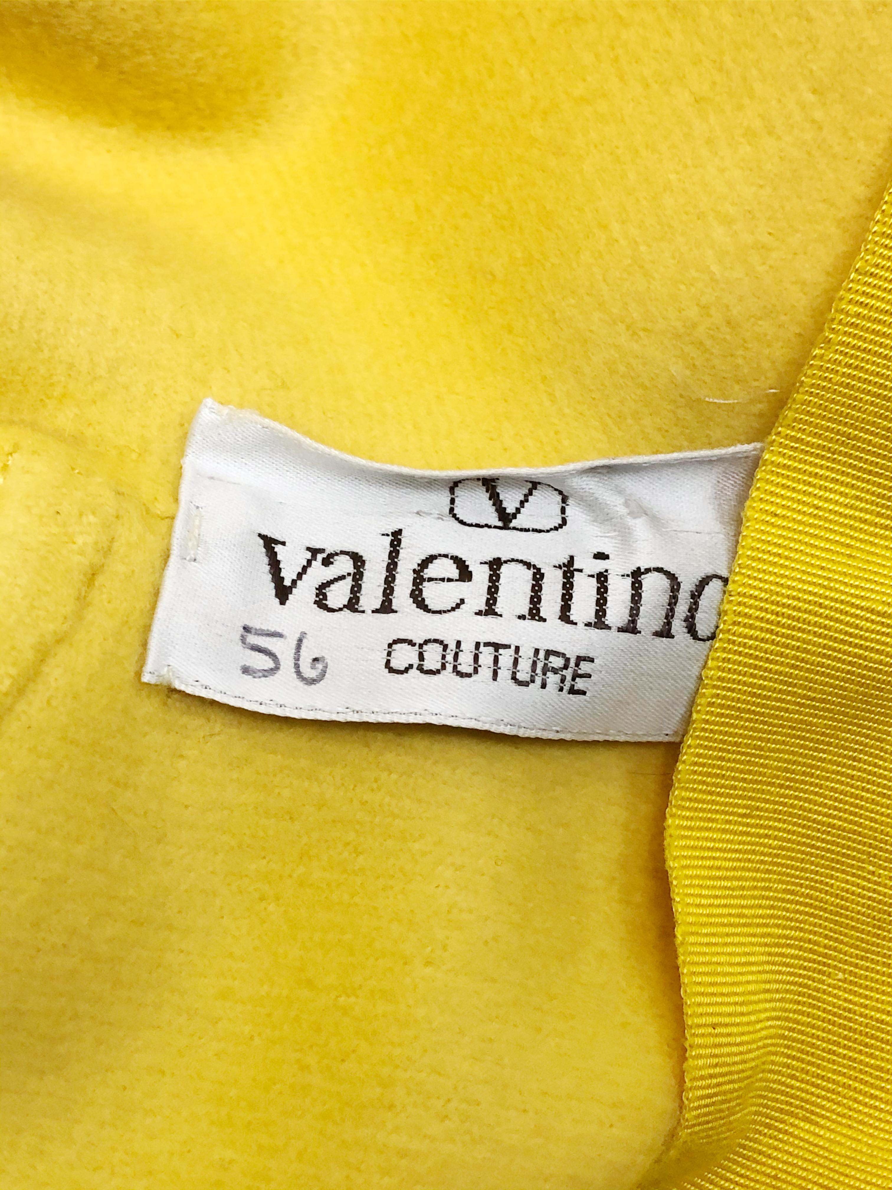 1980s Valentino Couture Yellow Cashmere Coat W/Fitted Waistline Look 56 In New Condition For Sale In Gresham, OR