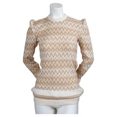 1980's VALENTINO cream and tan sweater with puff shoulders