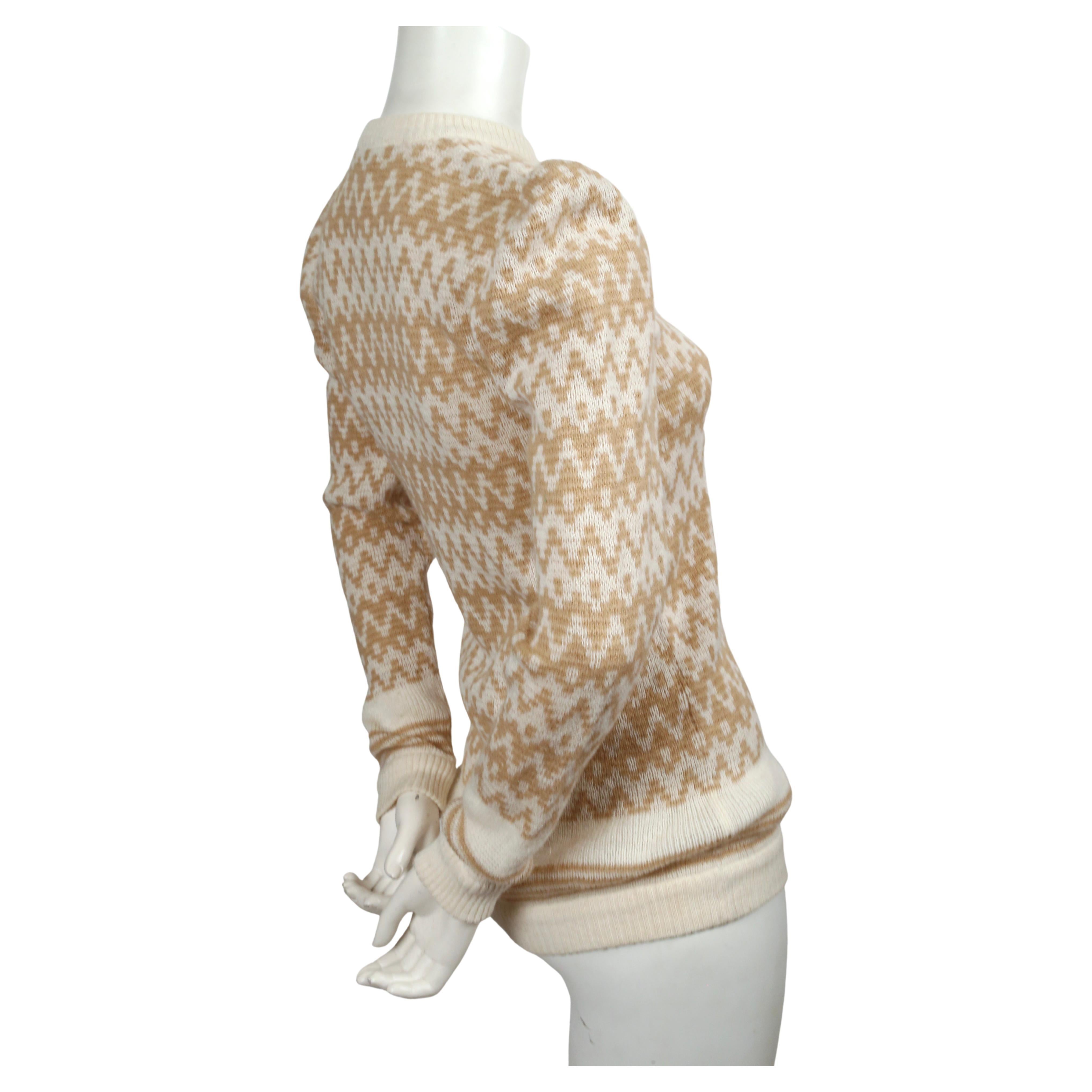 Beige 1980's VALENTINO cream and tan sweater with puff shoulders For Sale