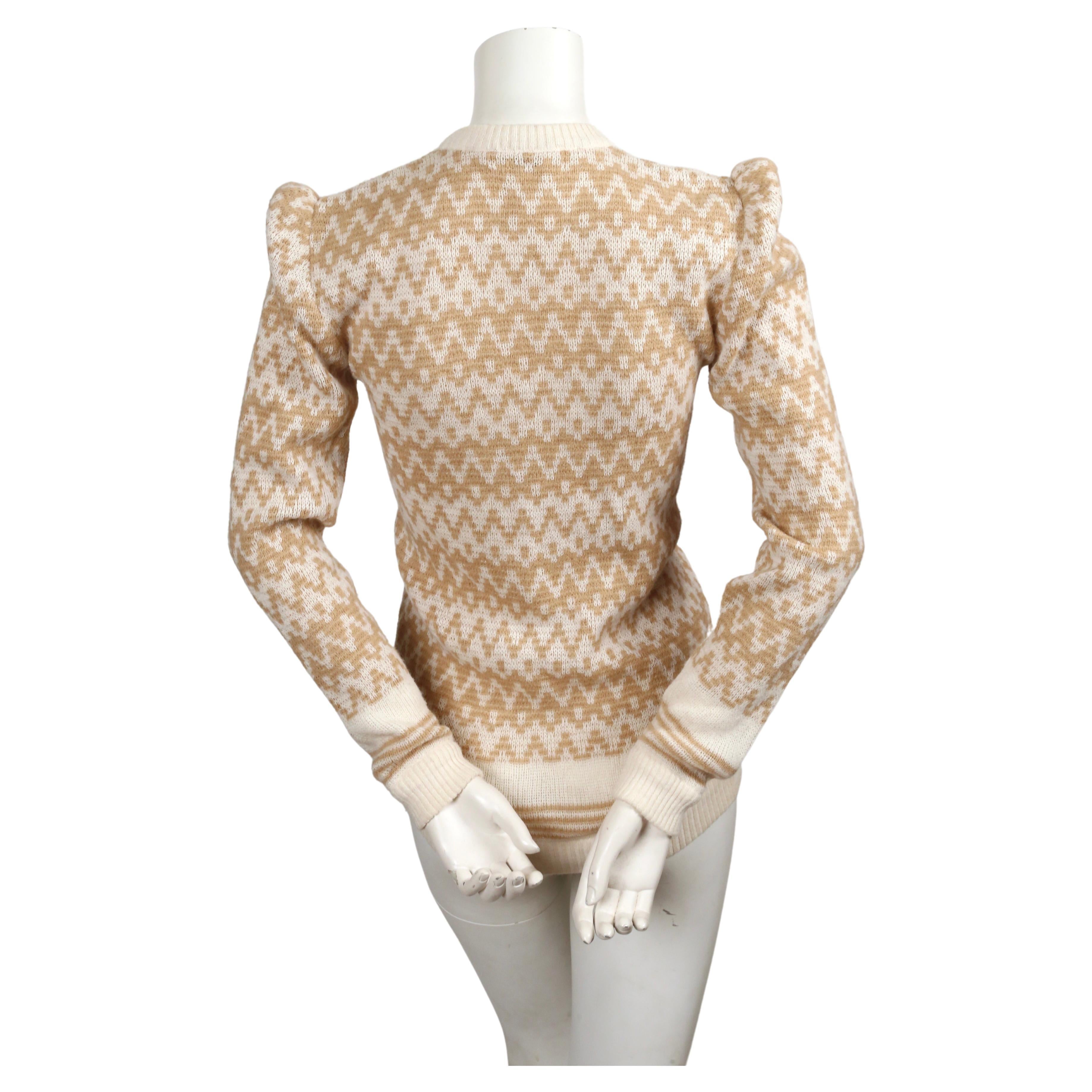 Women's 1980's VALENTINO cream and tan sweater with puff shoulders For Sale