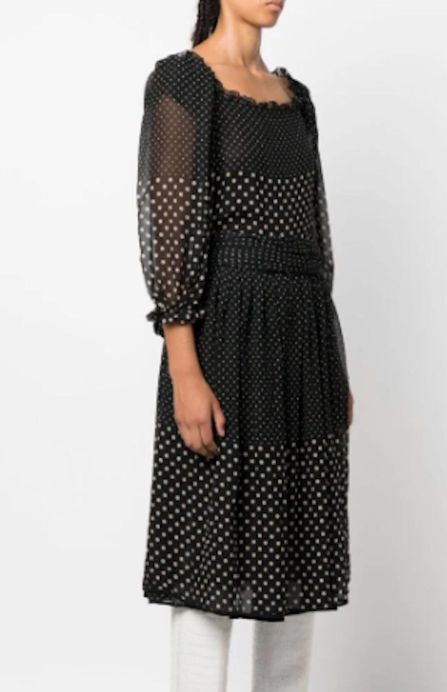 Black 1980s Valentino Dots Silk Dress For Sale