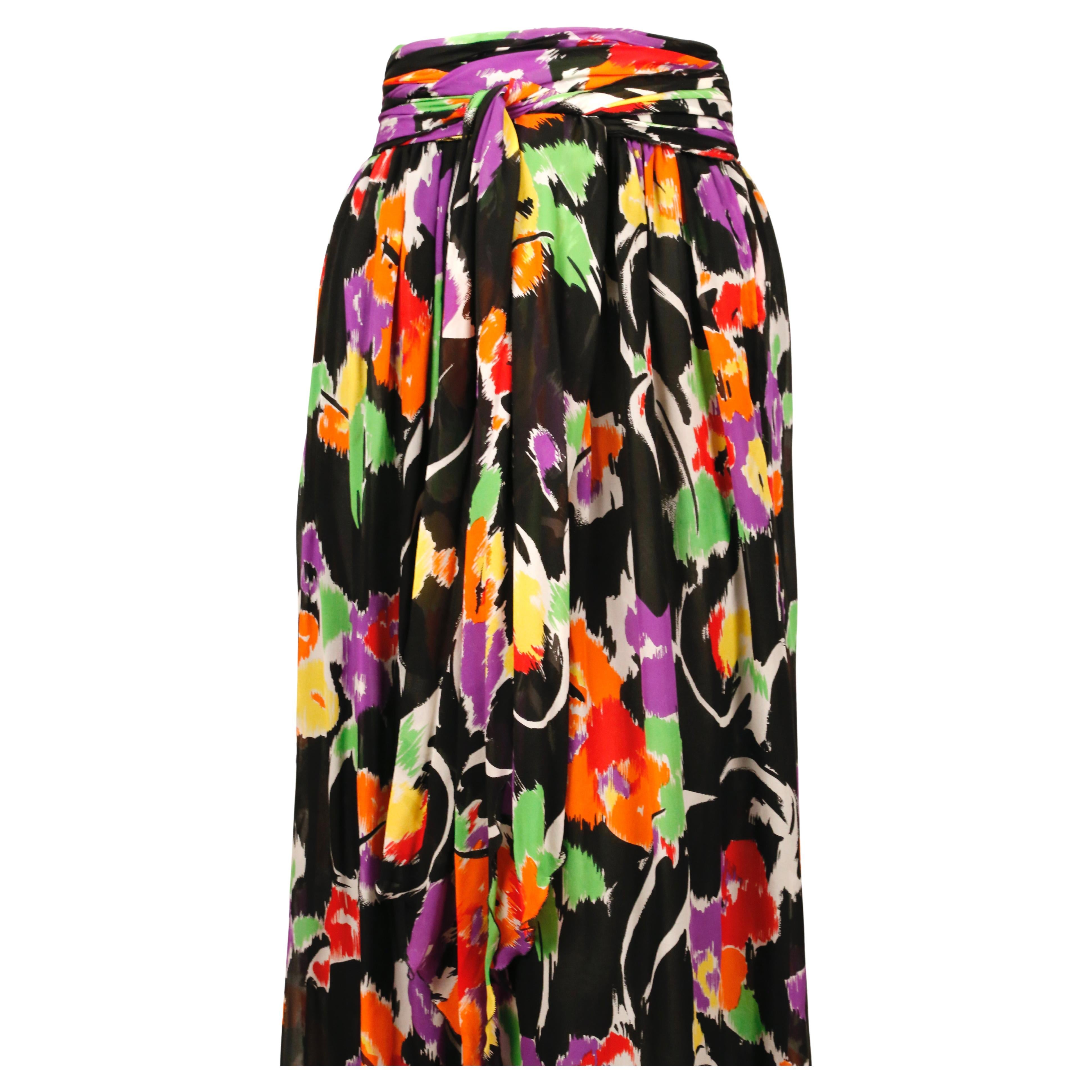 Floral printed, silk mousseline, maxi length skirt from Valentino dating to the late 1980's or possibly early 1990's. The silk mousseline fabric is as light as air and has amazing movement to it making it a very dramatic piece. No size is indicated