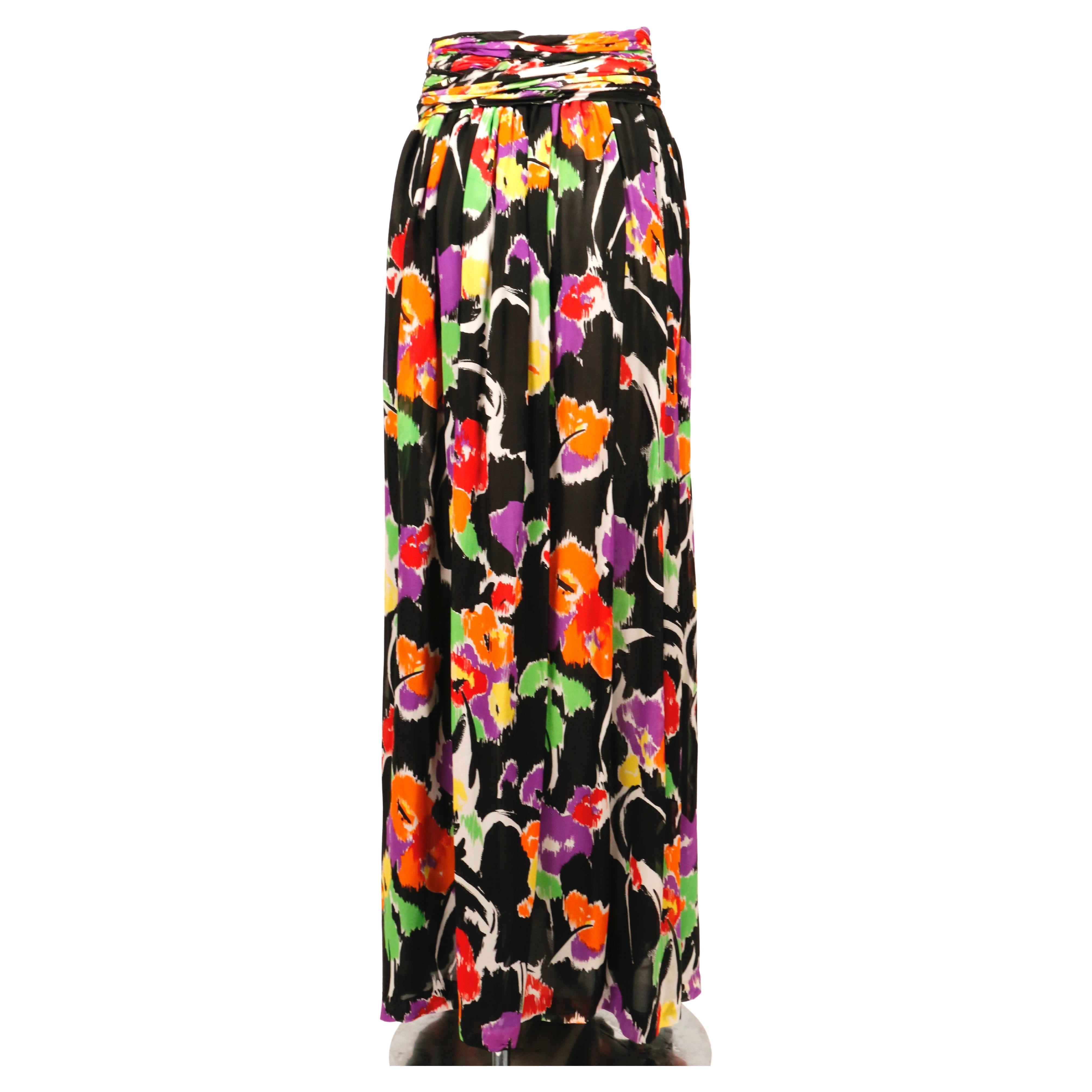 Women's or Men's 1980's VALENTINO floral printed silk mousseline maxi skirt
